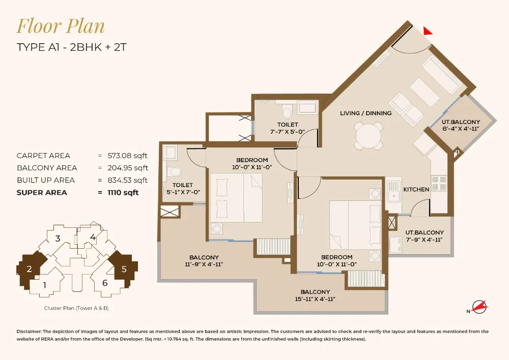2 BHK Apartment Floor Plan Type A1 V2